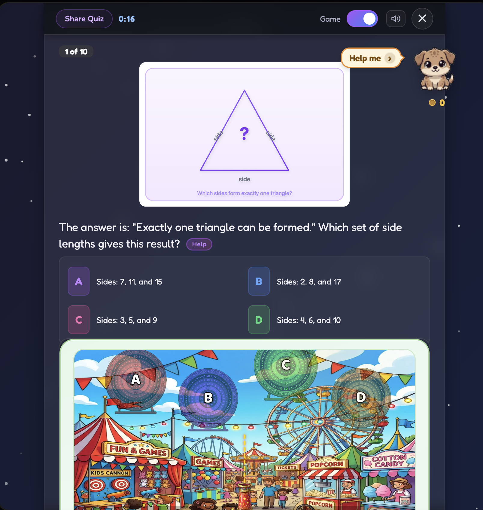 Daily Math Quest quiz game screenshot