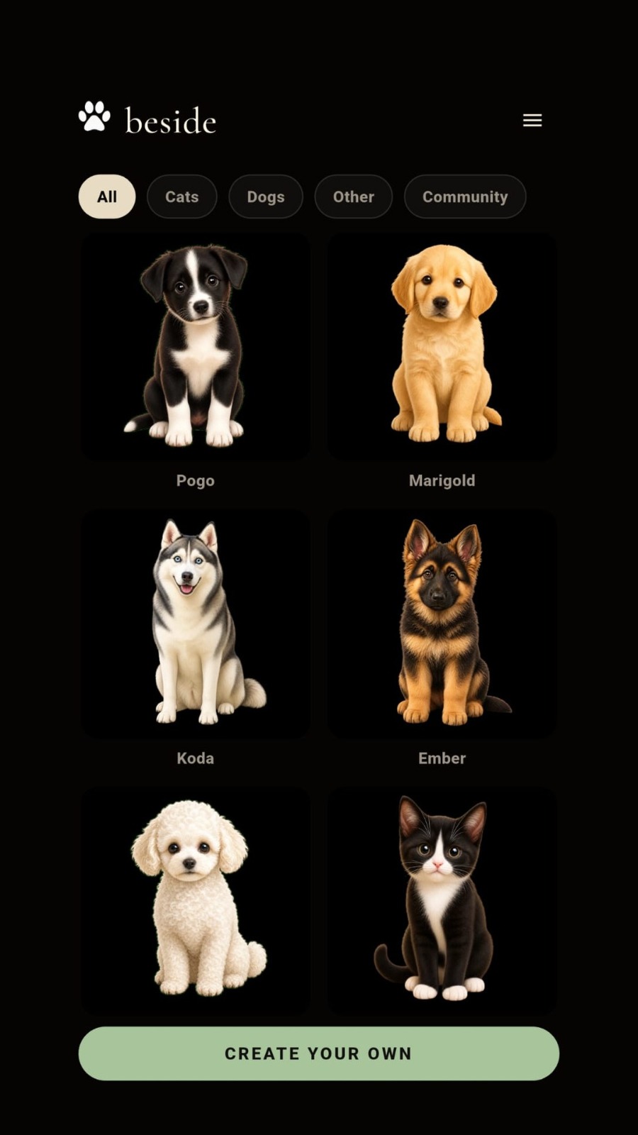 Paw Beside pet gallery screen